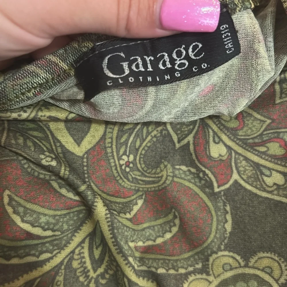 Y2K Green Paisley Long Sleeve Mesh Top - Picture 2 of 6